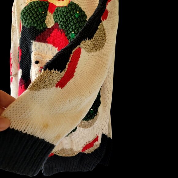 Vtg 80s 90s Hand-Knit Ugly Christmas Sweater With Santa Claus & Festive Design - Picture 12 of 16